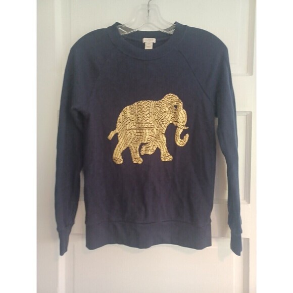 J. Crew Factory Tops - J. Crew elephant navy/metallic gold sweatshirt womens XXS graphic pullover top